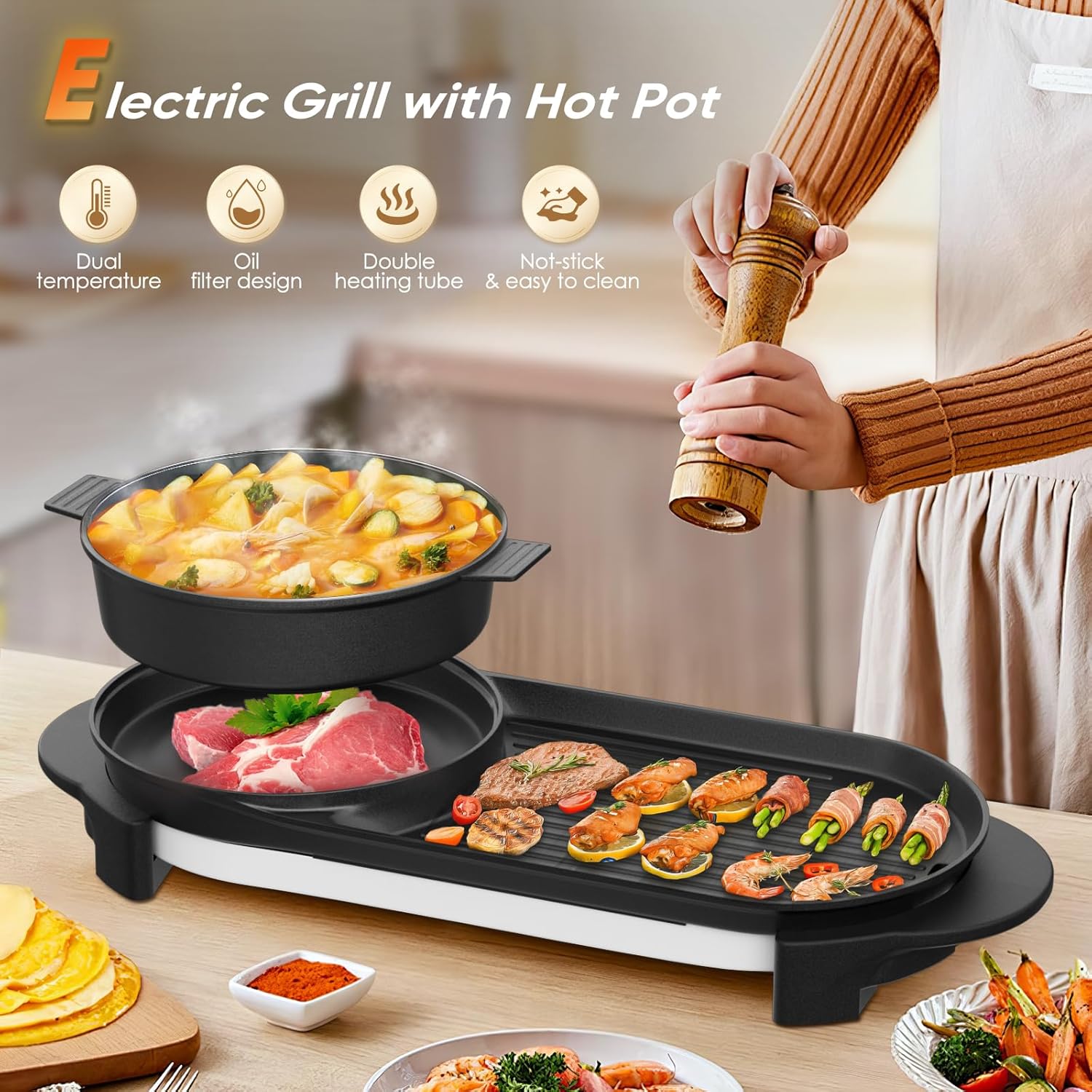 2-in-1 Smokeless Hot Pot & Gri - Korean Bbq Grill 评论和价格
