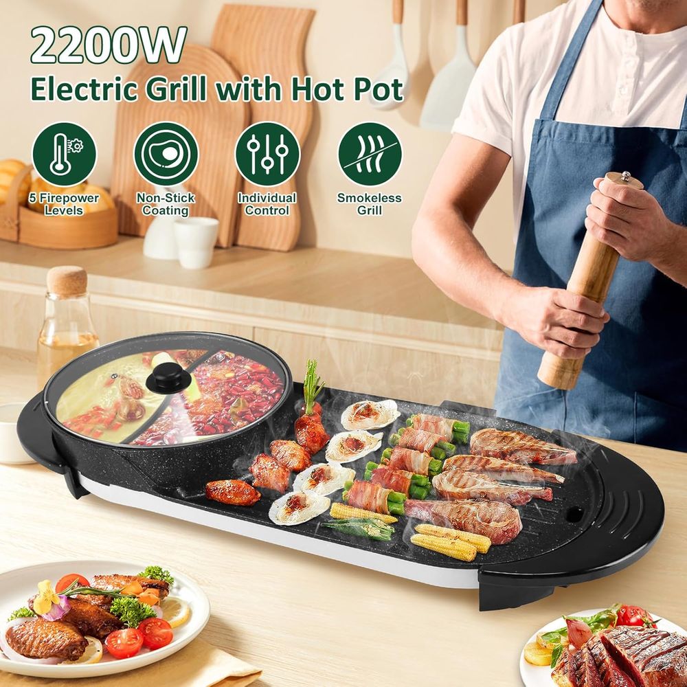 Hot Pot Electric with Grill, 2 - Korean Bbq Grill 评论和价格