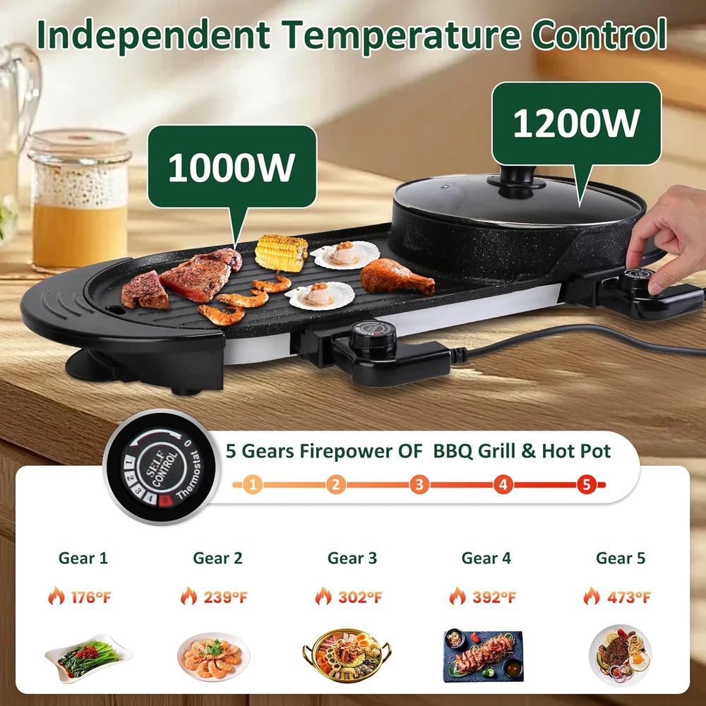 Hot Pot Electric with Grill, 2 - Korean Bbq Grill 评论和价格